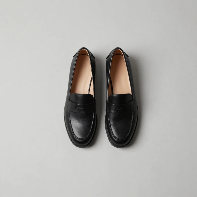 Black penny loafers, illustration of this kind of item