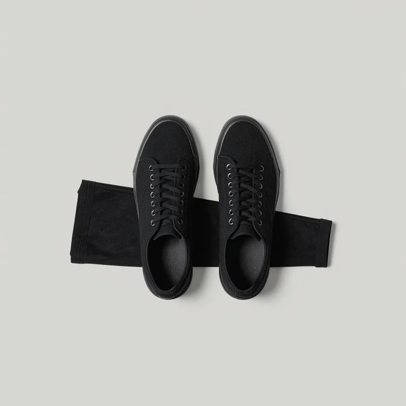 Black canvas sneakers, illustration of this kind of item