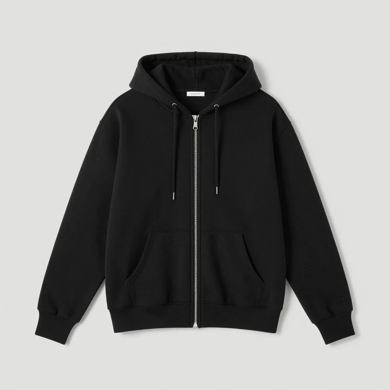 Black zip hoodie, illustration of this kind of item